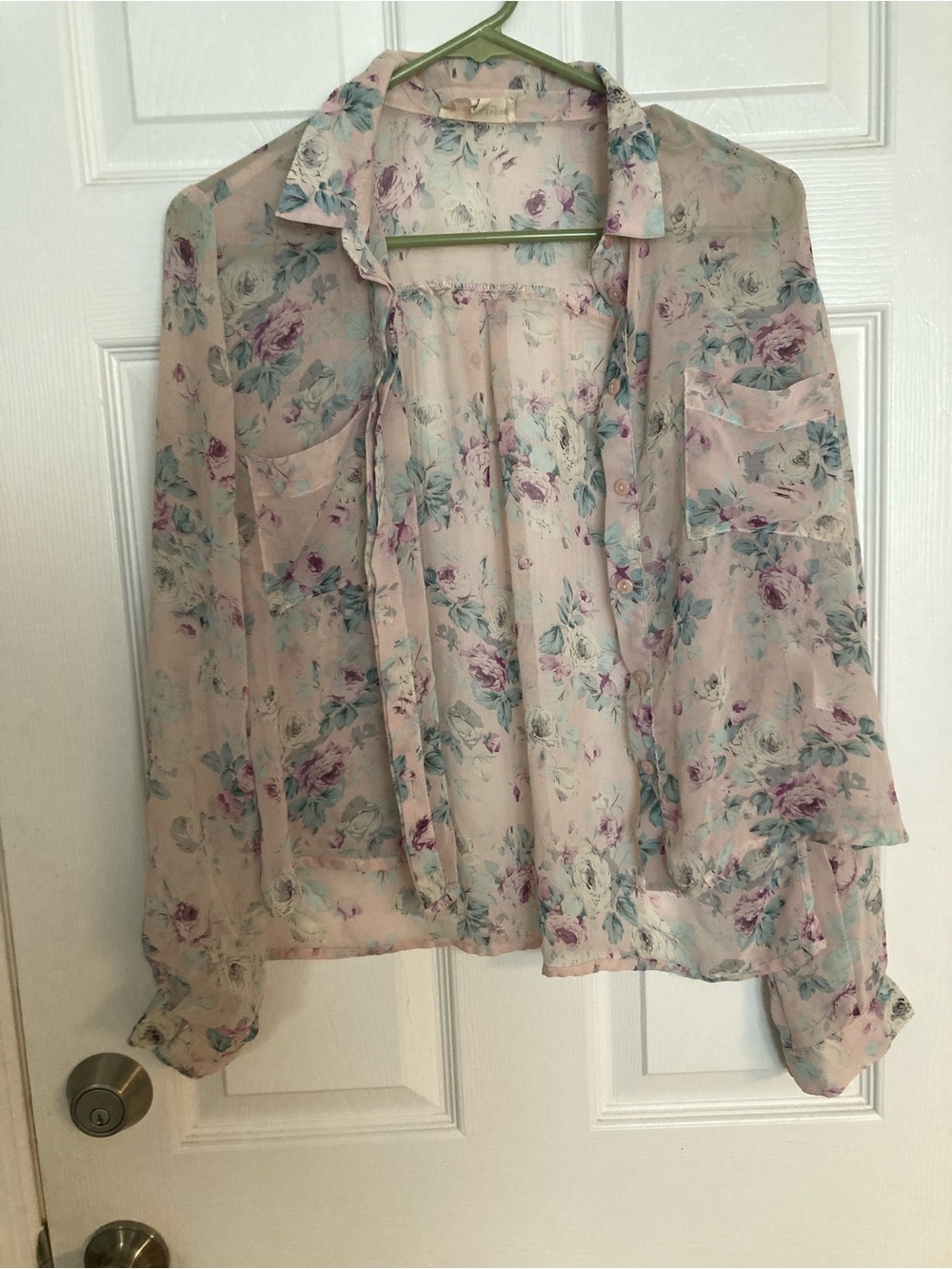 L'ATISTE Sheer Pastel Floral Button-Down Blouse